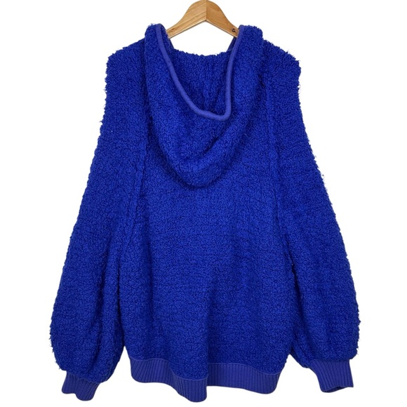 Free People Furry Time Oversized Hooded Zip Up Cozy Sweater Jacket Blue  L - Picture 5 of 15